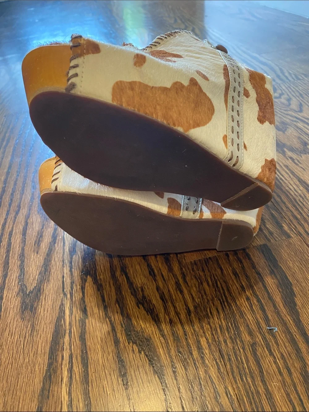 Jeffrey Campbell Cowhide Peep-Toe Wedges in Brown and Cream